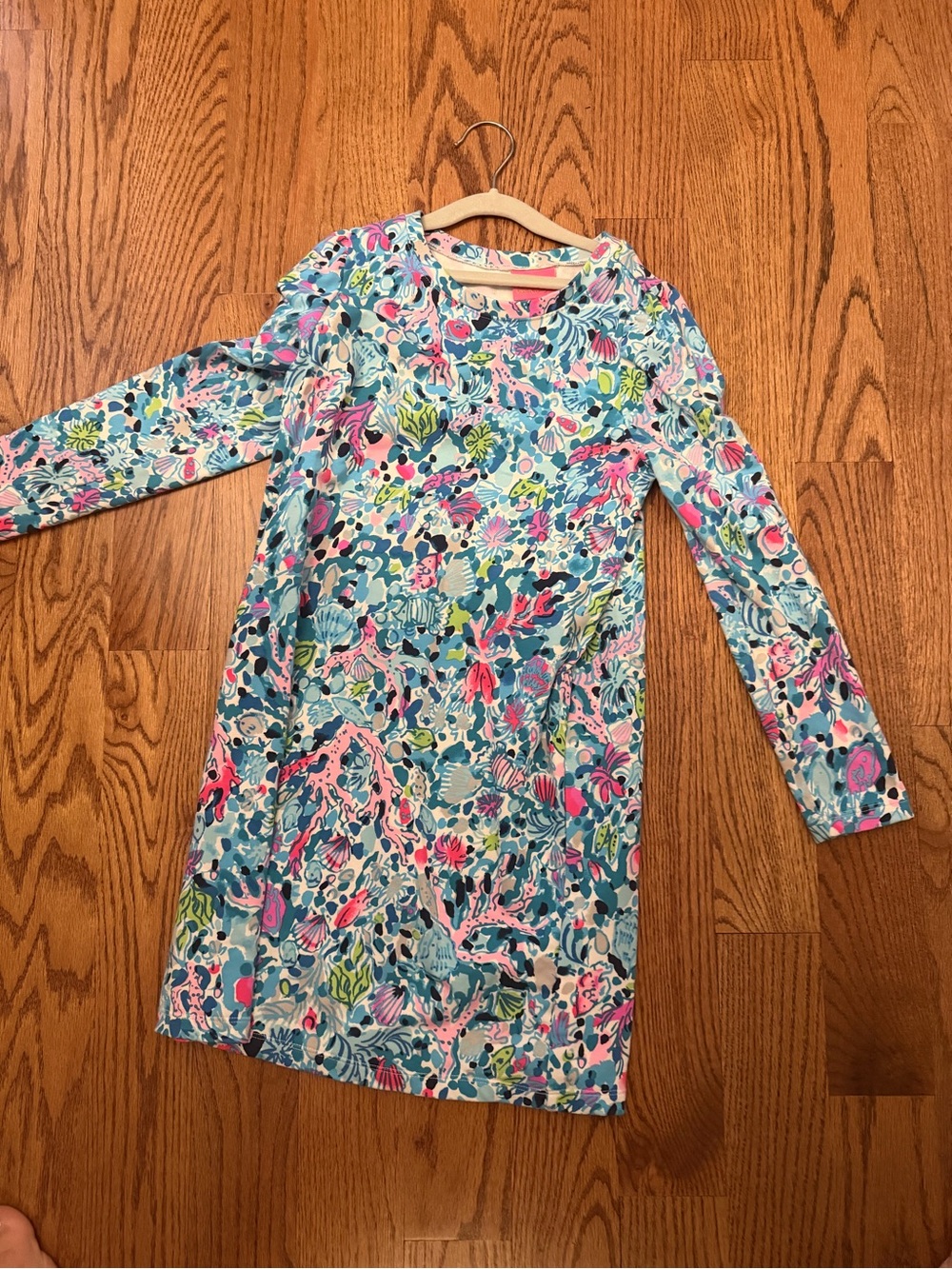 Lilly Pulitzer Girls Long Sleeve Floral Swim Cover-Up Dress in Aqua, Pink, Green